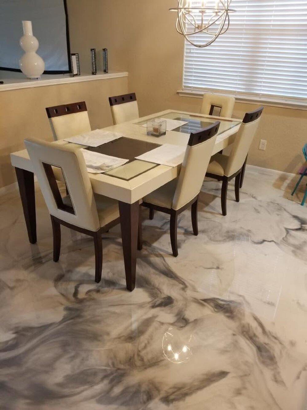 Metallic epoxy dining room floor
