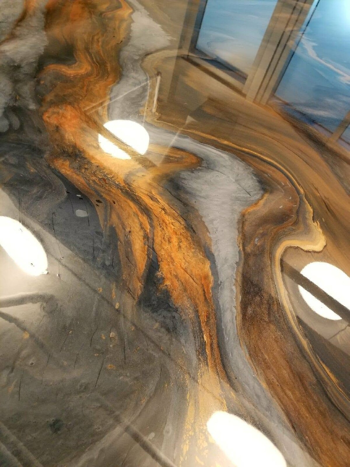 Close-up of metallic epoxy floor texture