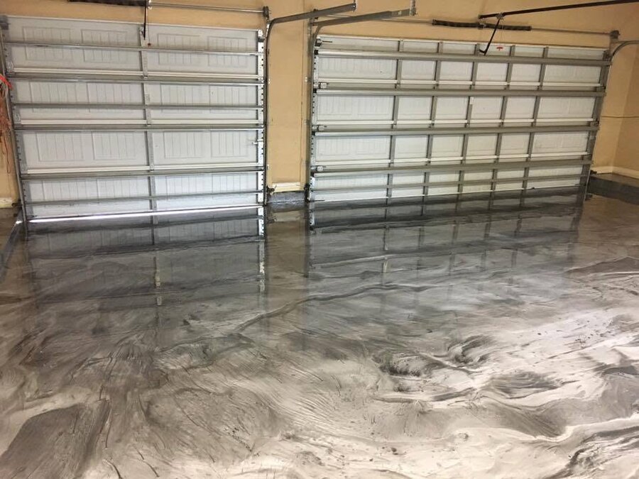 Dark metallic epoxy garage floor